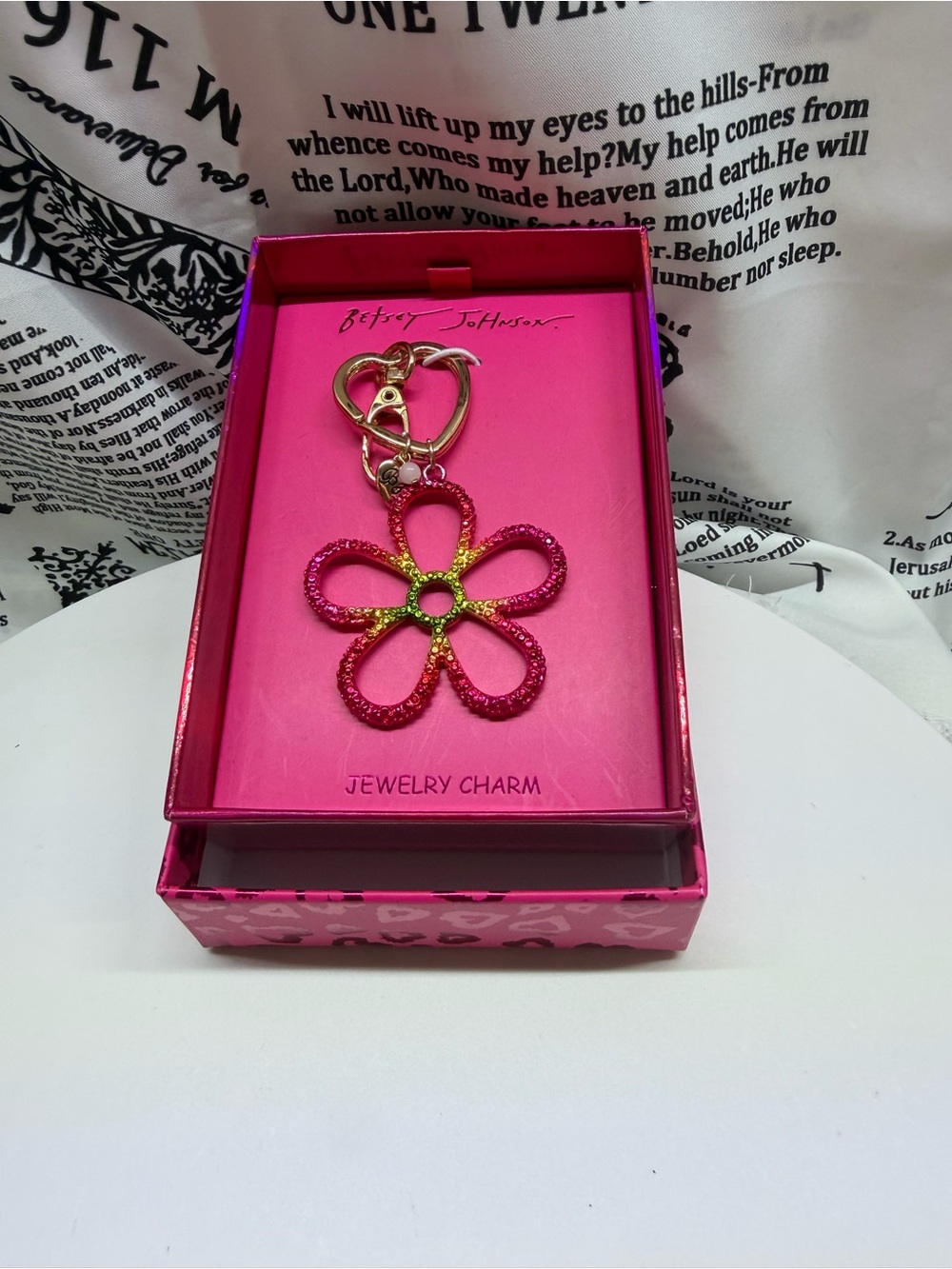 Betsey Johnson Pink Flower Keychain Jewelry Charm